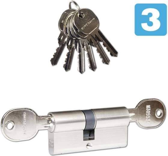 Cilindro de seguridad 30/35 con embrague de paso, 6 llaves, níquel mate RICHTER