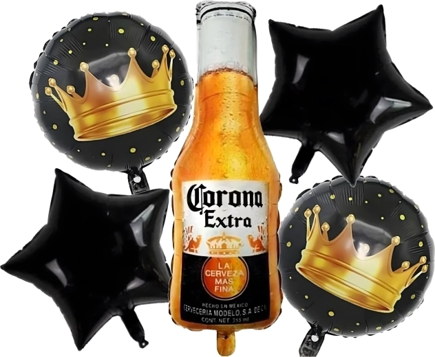 Set de globos de cumpleaños Corona – botella de cerveza y coronas (5 uds)