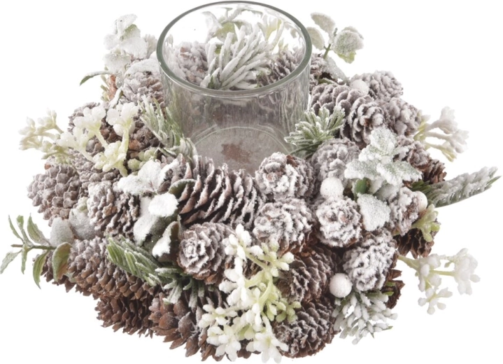 Portavelas con forma de piña con efecto nieve, 24 cm