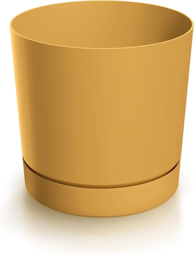 Maceta con plato TUBO P color mostaza 14,8 cm