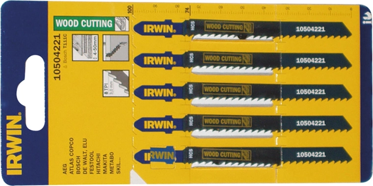 Juego de hojas de sierra para sierra de calar IRWIN HCS T111C para madera y plástico, 100 mm (5 uds)