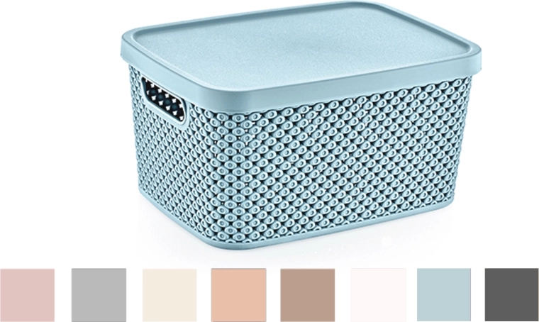 Cesta de plástico con tapa Diamond 3,5 l – caja de almacenamiento azul para el baño y el hogar