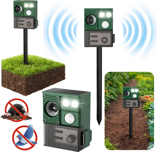 Repelente solar ultrasónico para animales con sensor PIR y LED