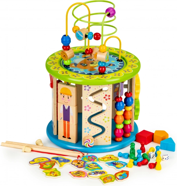 Cubo educativo de madera con juegos y pesca ecotoys