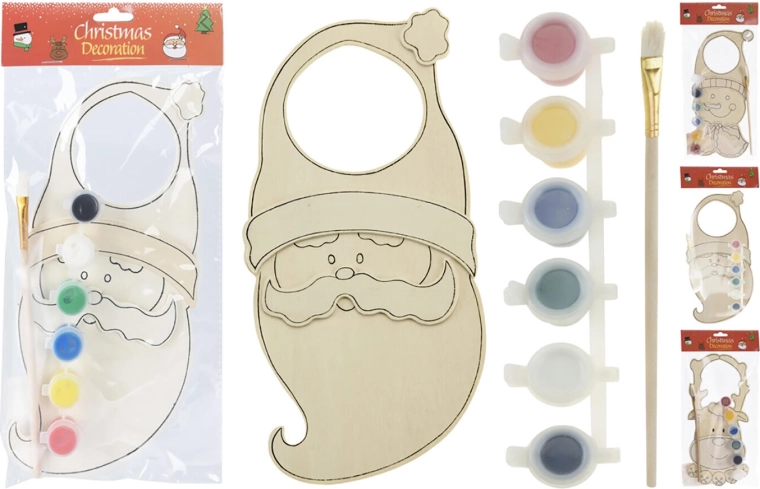 Decoración navideña colgante de madera para puerta para pintar, mix de motivos