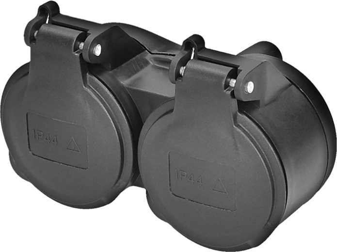 Doble toma Solight para ambientes húmedos IP44 negra
