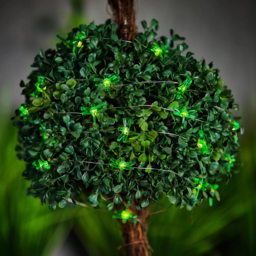 Cadena de luces LED solares con mariposas, 25 LED, luz blanca cálida, 2,4 m
