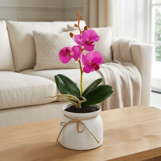 Orquídea decorativa artificial en maceta - 1 unidad
