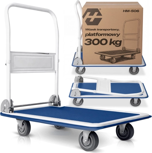 Carro de transporte plegable con plataforma 300 kg Humberg HM-506, blanco-azul