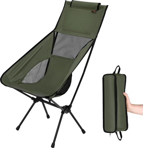 Silla de camping plegable ultraligera con respaldo alto NILS Camp caqui