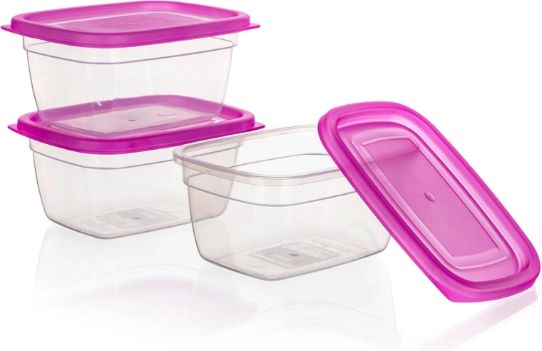 Juego de recipientes de plástico para alimentos 0,55 l – rosa, 3 uds