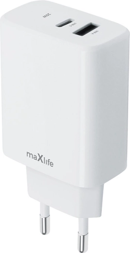 Cargador de pared MAXLIFE 20 W con USB‑C y USB-A