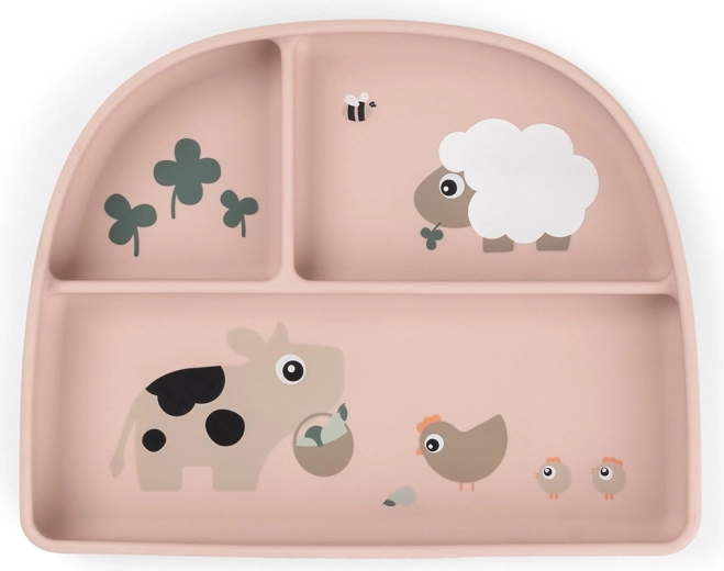 Done by Deer plato dividido con ventosa Stick&Stay Tiny farm rosa