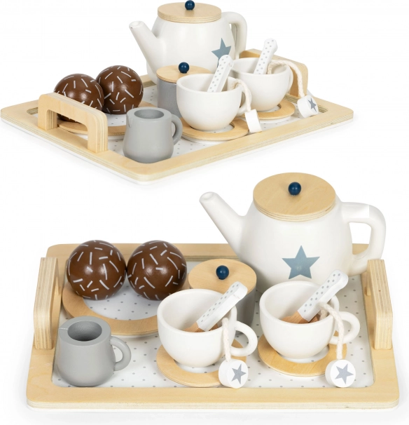 Juego de té de madera ECOTOYS, 17 piezas