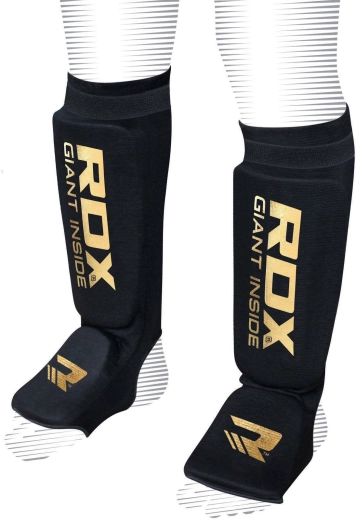 Protectores de espinilla y empeine RDX Hosiery Shin Instep Foam negro/dorado – talla XL