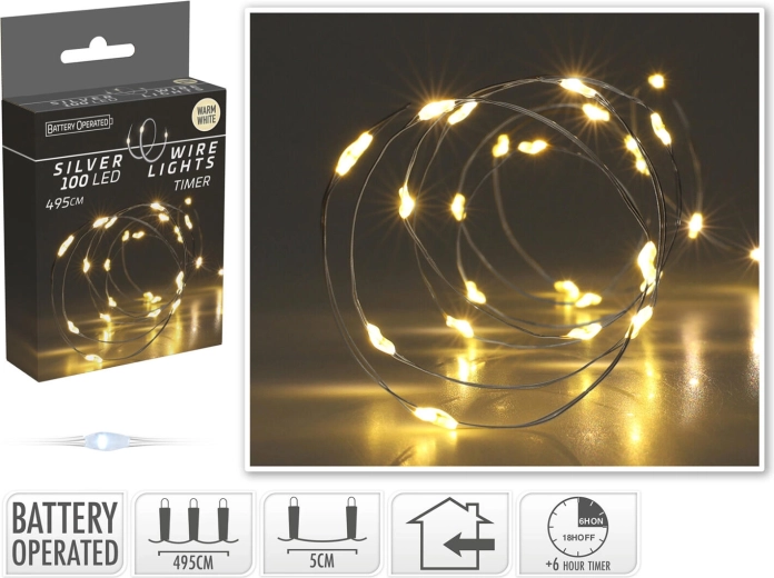 Iluminación LED navideña blanco cálido 4,95 m (100 LED) con temporizador