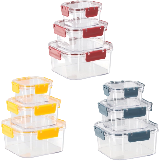 Juego de recipientes cuadrados para alimentos con tapa hermética 0,4 l + 0,9 l + 1,8 l