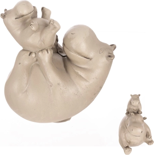 Figura decorativa de hipopótamo mamá y cría gris de poliresina (2 variantes)