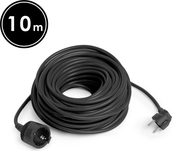 Cable alargador negro de 10 m con toma Schuko