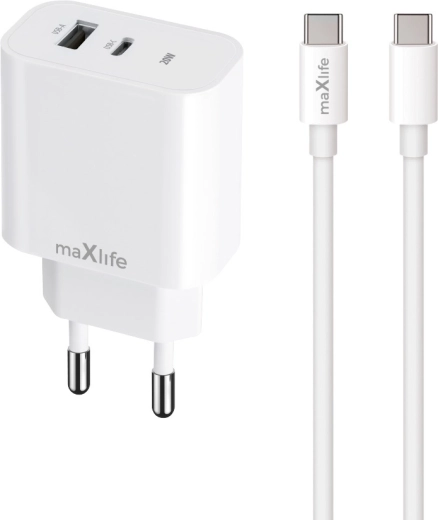 Cargador rápido Maxlife MXTC-06-20AC USB-C + USB-A 20 W con cable USB-C/USB-C