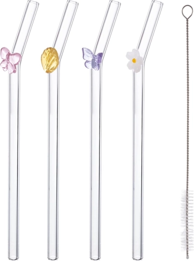 JARO juego de pajitas de vidrio de borosilicato con cepillo de limpieza (4 uds.)