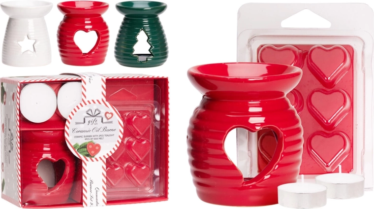 Lámpara aromática navideña con velas y ceras – set de regalo de 7 piezas
