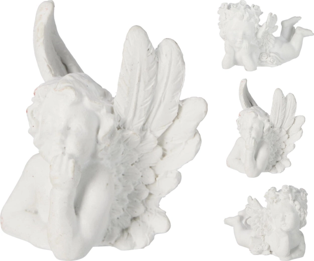 Ángel decorativo tumbado 6–7 cm, blanco, mix de tipos