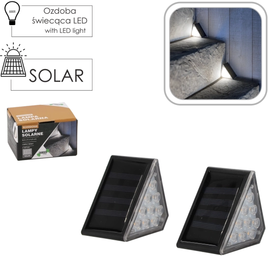Set de 2 luces solares para escaleras de 9 LED, blanco cálido