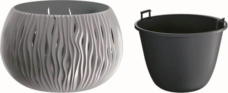 Maceta Sandy Bowl con inserto 37 cm – piedra gris