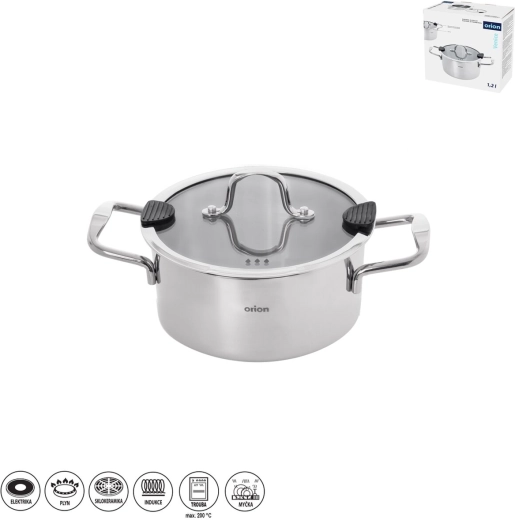 Cazo de acero inoxidable Venice 1,2 l con tapa de vidrio