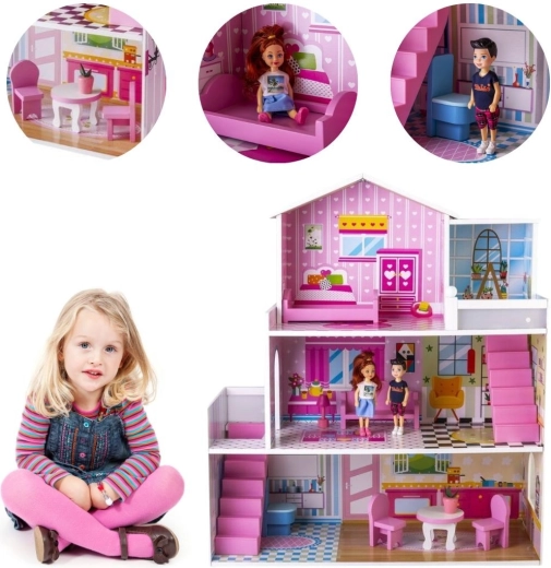 Casa de muñecas de madera con muebles (para muñecas de hasta aprox. 18 cm) - 1 unidad