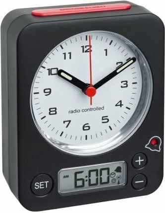 Despertador inalámbrico TFA COMBO con ajuste digital, negro‑rojo