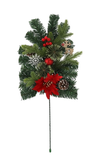 Rama decorativa navideña con poinsetia 60 cm roja