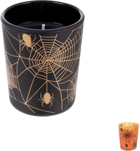 Vela perfumada en vaso de cristal Halloween mix con motivo de telaraña - 1 pieza