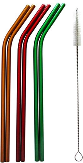 Set de pajitas de acero inoxidable 6+1 con cepillo de limpieza – negra/azul/verde
