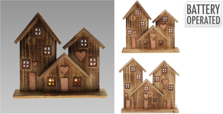 Decoración LED de madera casas 29 cm con temporizador