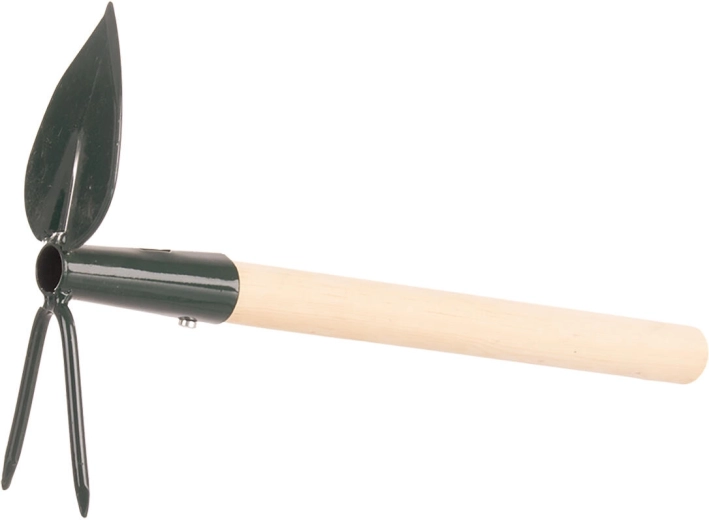 Azada manual profesional en forma de corazón con 2 puntas con mango de 27 cm