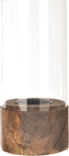Portavelas de madera de mango y vidrio 15 cm