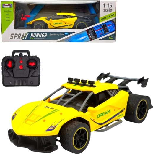 Coche deportivo de carreras amarillo teledirigido con efecto de humo - 1 pieza