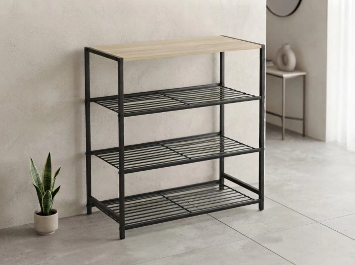Estantería de 4 niveles 60 × 30 × 63,5 cm, negra con tablero claro