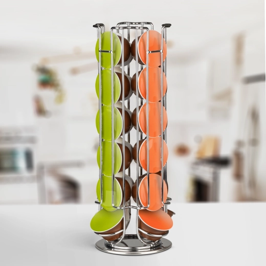 Soporte metálico giratorio para 24 cápsulas Dolce Gusto, cromado