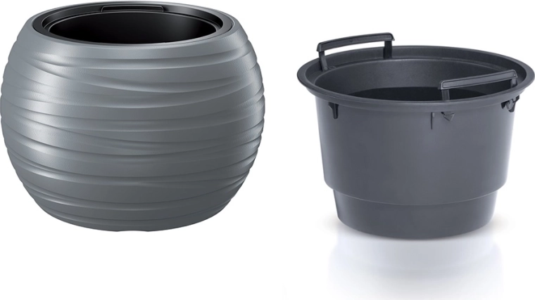 Maceta Maze redonda con inserto 43,6 cm – piedra gris
