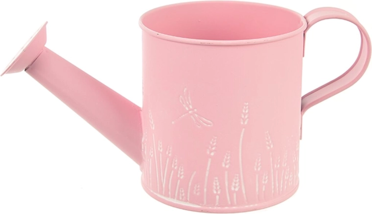 Regadera decorativa de hojalata con motivo de libélula rosa 10 × 10 cm