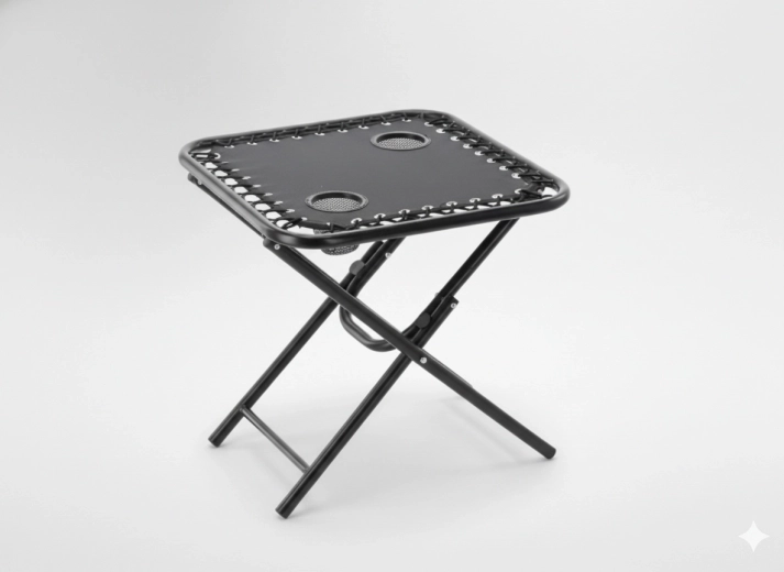 Mesa turística plegable 50 × 50 × 50 cm con portavasos, negra