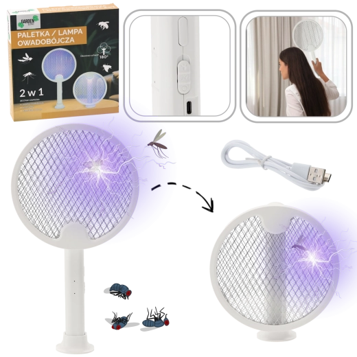 Raqueta eléctrica mata insectos 2 en 1 con LED UV y USB‑C