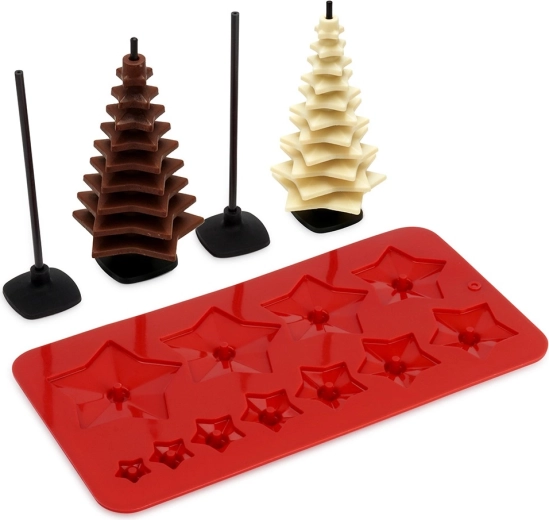 Molde de silicona para chocolate – arbolito navideño, set de 9 piezas