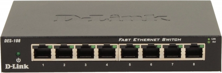 Switch Fast Ethernet D-Link DES-108 de 8 puertos con diseño metálico