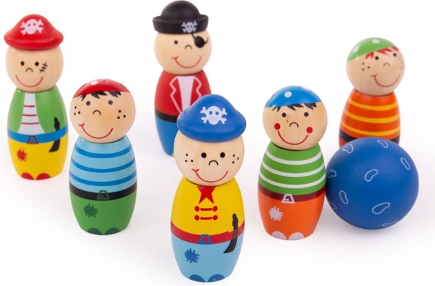 Boliche de madera colorido Piratas para niños