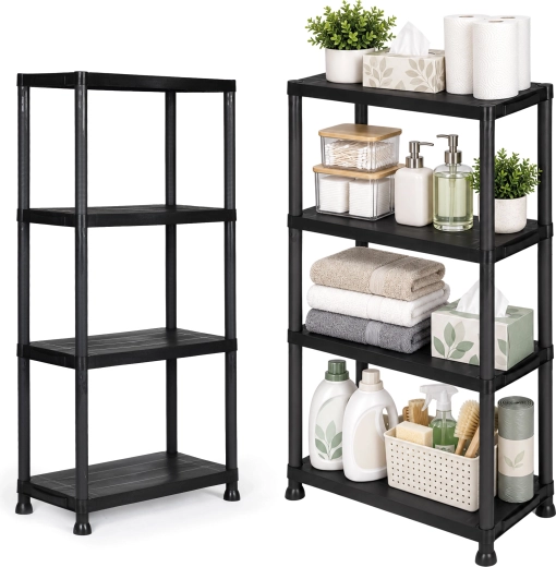 Estantería de plástico ModernHome con cuatro estantes, negra