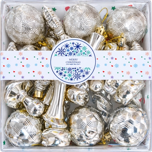 Adornos navideños brillantes e irrompibles para el árbol - set de 28 unidades